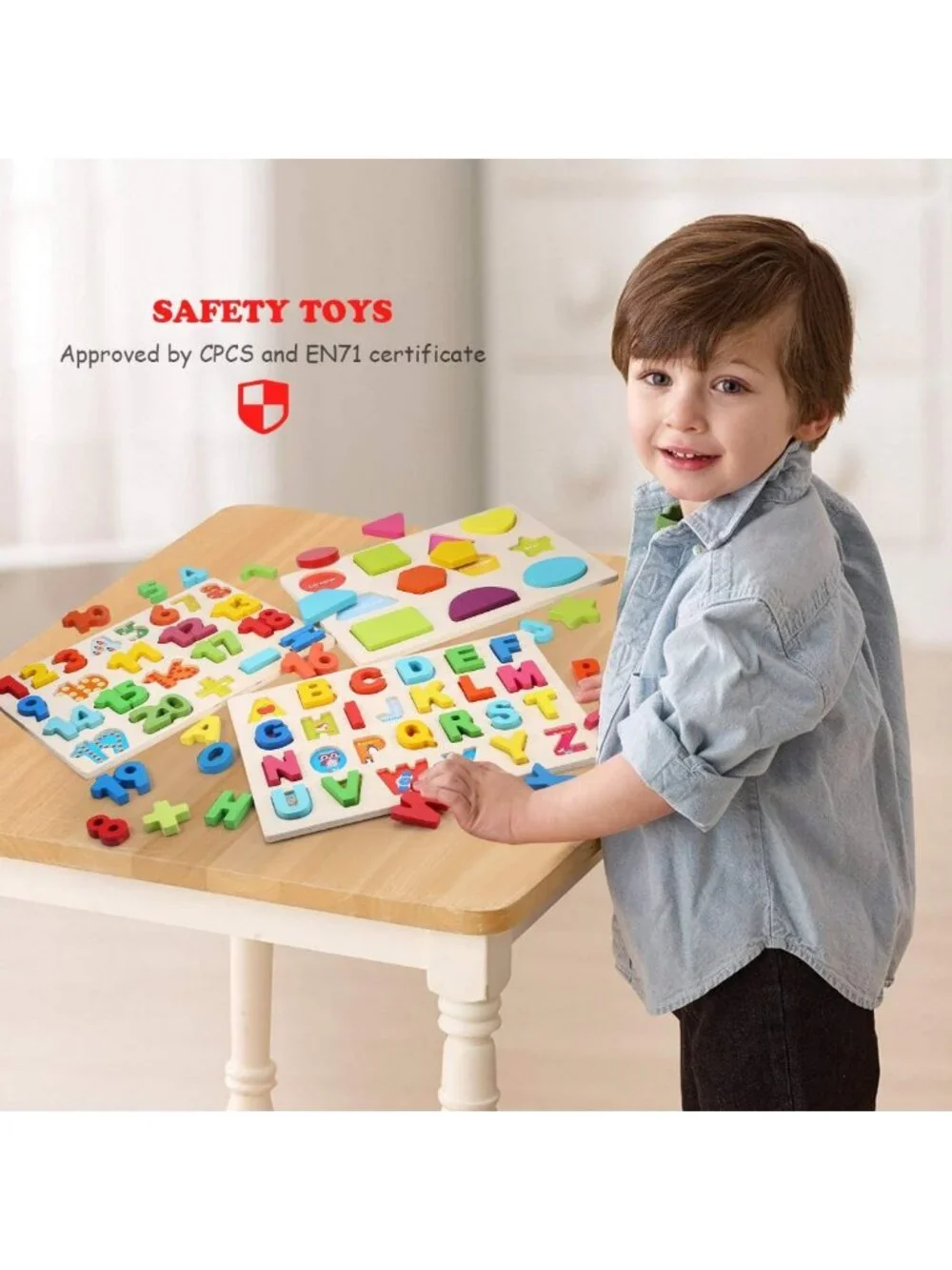 Wooden Alphabet & Number Puzzles for Toddlers, Montessori Learning Toys for Ages
